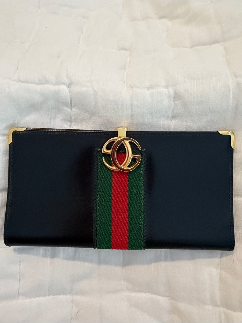Vintage 1970s Gucci Black Leather Sherry Line Bifold Checkbook Wallet Perfect